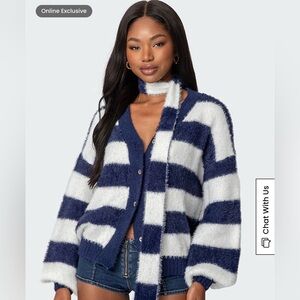 Edikted Striped Two Piece Knit Scarf Cardigan